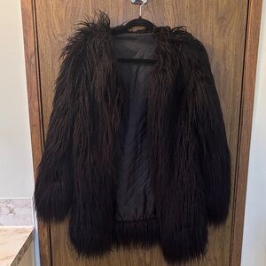 Faux Fur Long Coat - Black